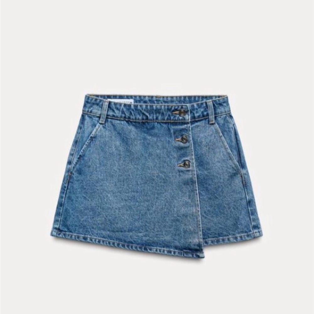 Zara Women’s Denim Wrap Mini Skort - medium wash